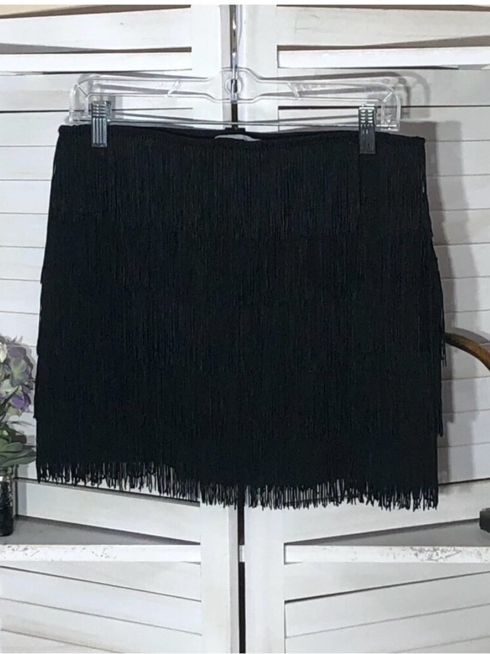 Express Black Fringe Mini Skirt